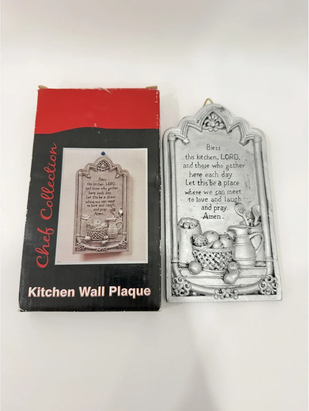 ABBEY Press Wall Plaque Kitchen Prayer Pewter Silver Color 3D Design NWT